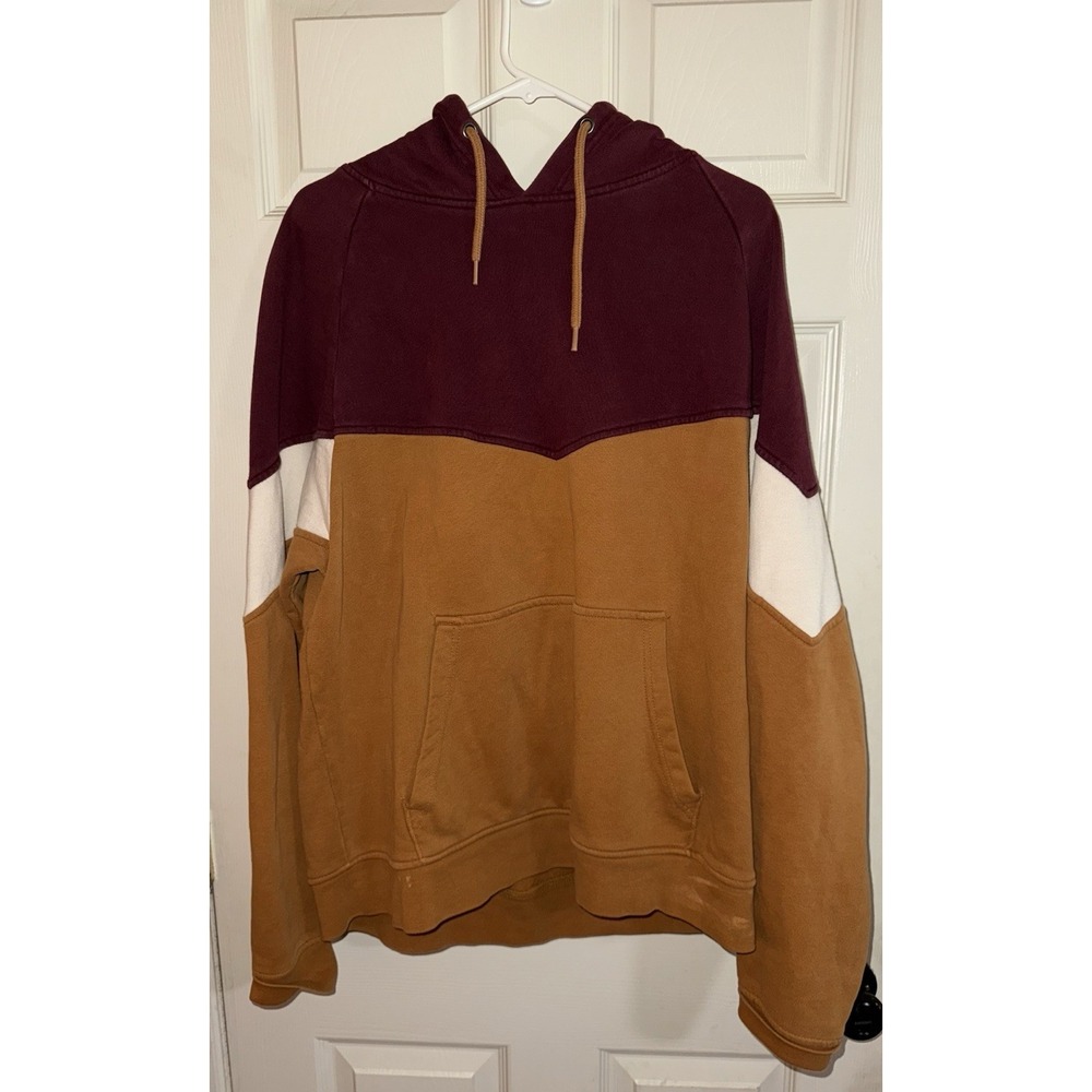 Urban Outfitters color block Hoodie -mens L Burgundy/Tan Cotton